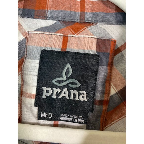 Prana Plaid Short Sleeve Button Up Camp Shirt Men size Medium Camping Outdoor - Picture 14 of 14